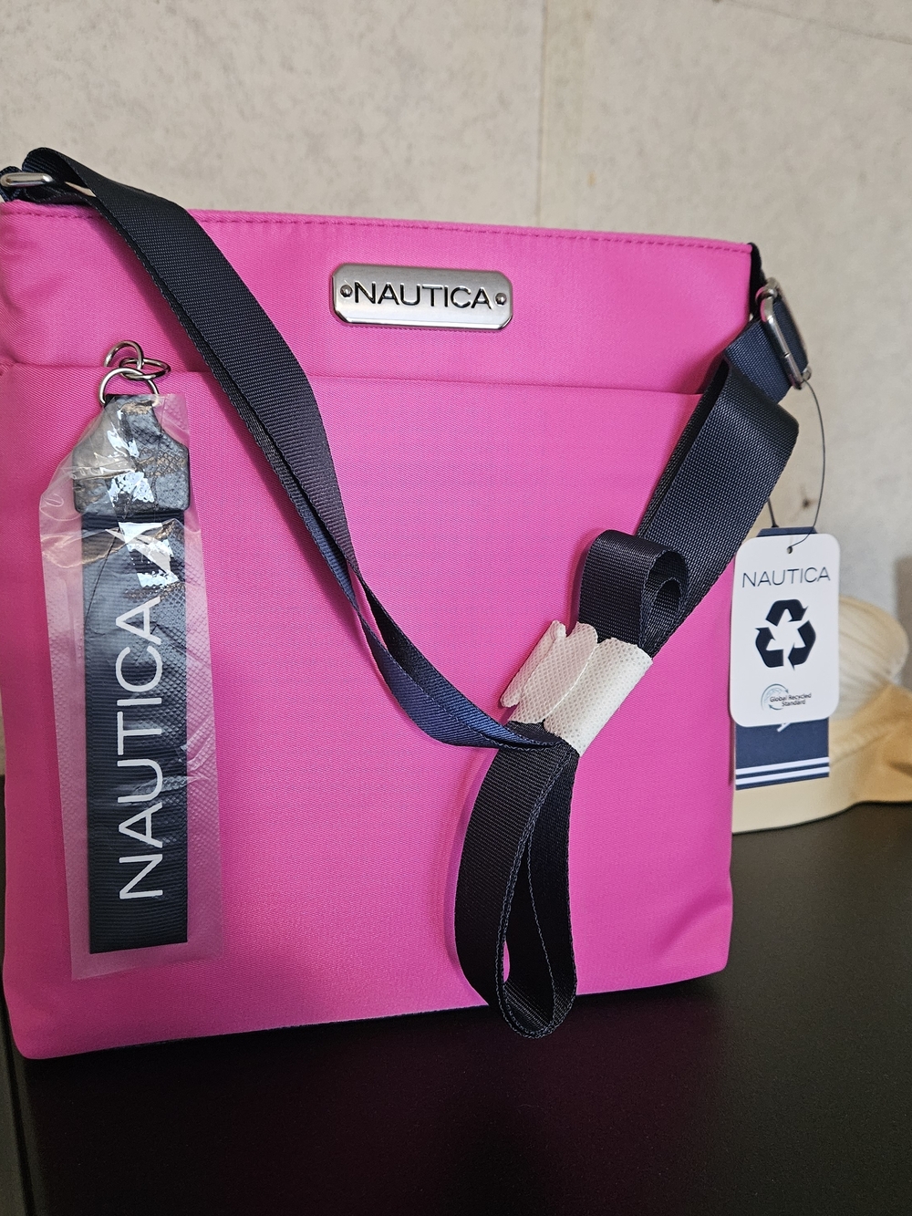 Nautica Bright Pink Crossbody with Navy Strap